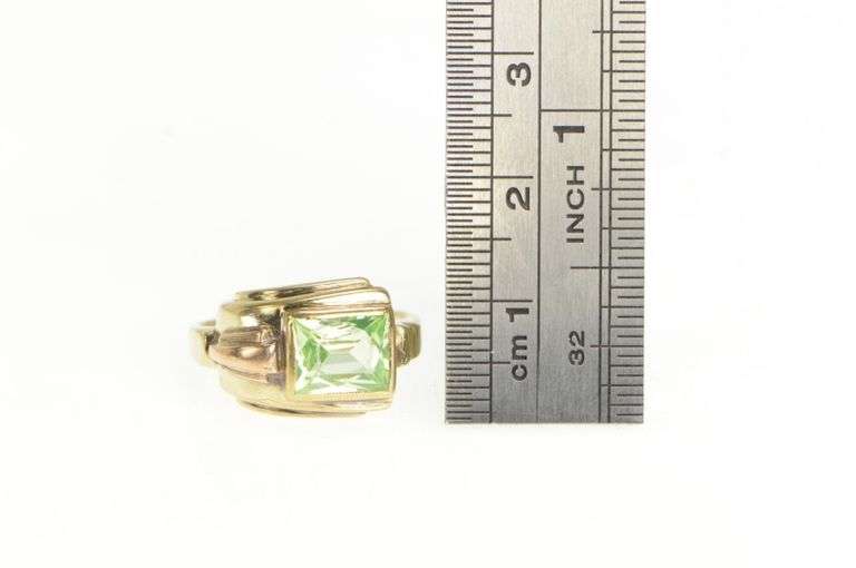 10K Yellow Gold 1930's Sim. Lime Quartz Emerald Cut Vintage Ring