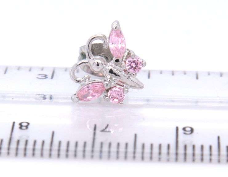 Sterling Silver Pink Cubic Zirconia Butterfly Earrings