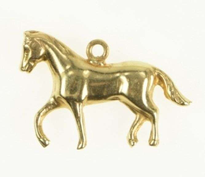 14K Yellow Gold 3D Horse Animal Equestrian Polo Racing Charm/Pendant