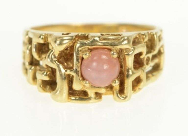 14K Yellow Gold 1960's Abstract Nugget Syn. Pink Star Sapphire Ring