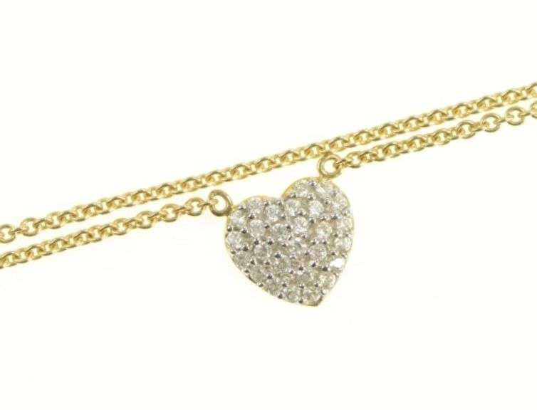 14K Yellow Gold 0.30 Ctw Pave Diamond Heart Love Chain Necklace