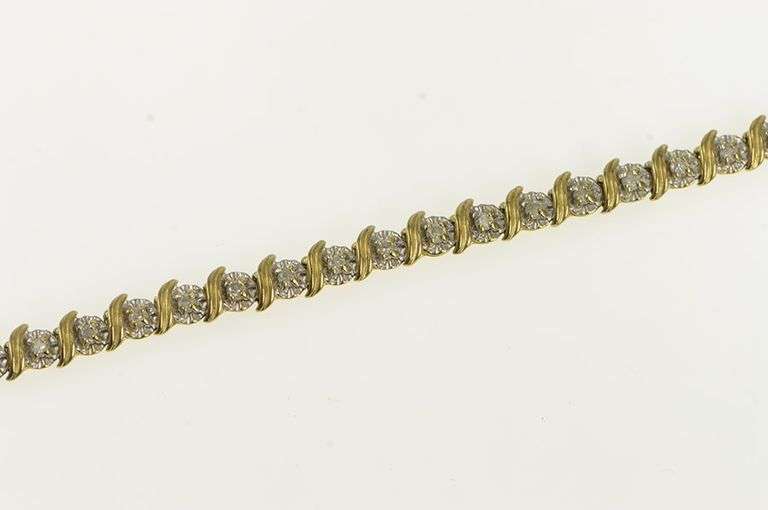 10K Yellow Gold Classic Diamond Wavy Link Simple Tennis Bracelet