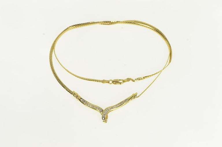 14K Yellow Gold 0.31 Ctw Diamond Chevron Herringbone Chain Necklace