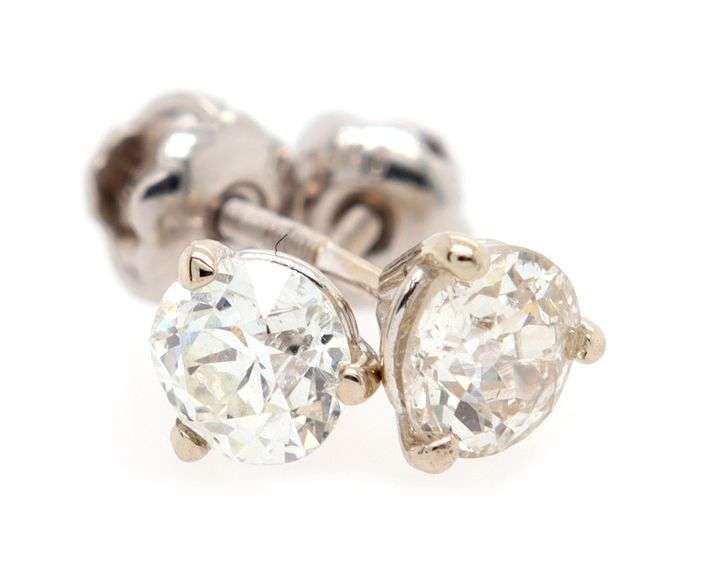 0.80ctw European Cut Diamond Solitaire Stud Earrings in 14K