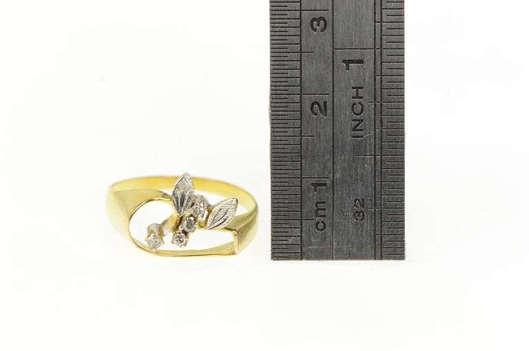 14K Yellow Gold 1950's Diamond Honey Bee Vintage Statement Ring