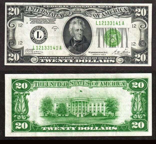 $20 1928-B First series of the small size FRN Fr.2052-L Very Fine+