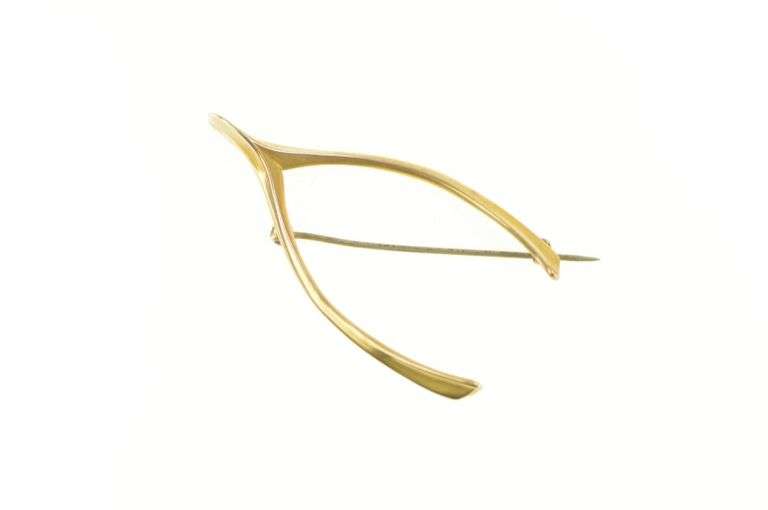 14K Yellow Gold Wish Bone Retro Good Luck Symbol Pendant