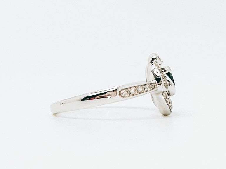 14kt Solid White Gold, Blue Sapphire, & Diamond Cocktail Ring