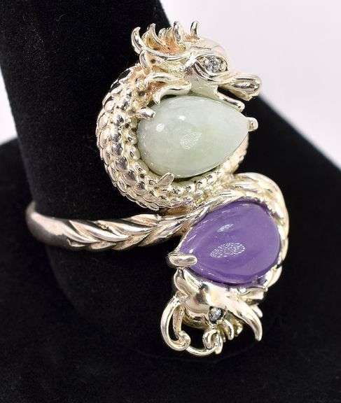 Purple And Light Green Gemstone Ring In Sterling Silver