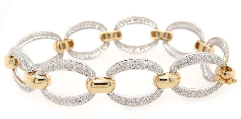 2.00ctw Pave Diamond Oval Two Tone Station Bracelet in 14K