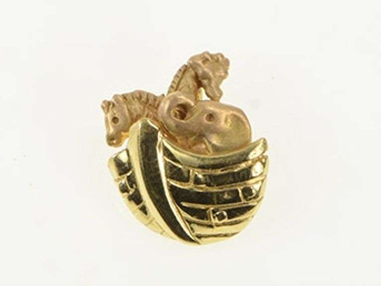 14K Yellow Gold Noah's Ark Biblical Bible Story Flood Charm/Pendant