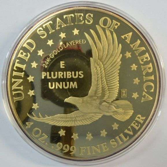 Year 2000 Giant Golden Proof  Sacagawea 4 Troy Oz Silver. Box/COA