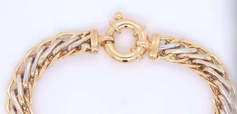 Majestic Two Tone Gold Wheat Chain Bracelet with Jumbo Spring Ring