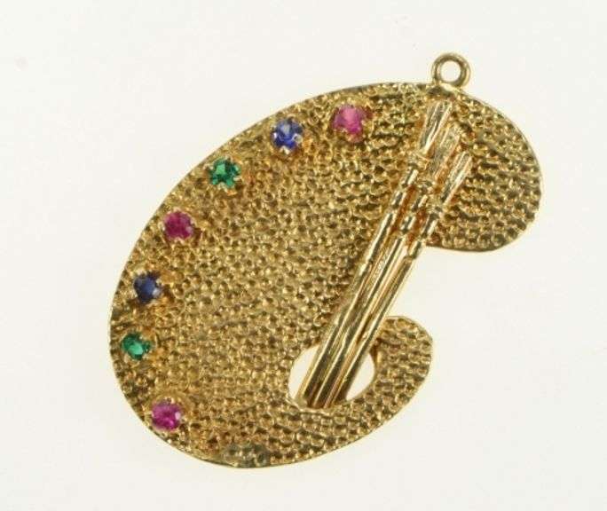 14K Yellow Gold 1960's Painters Pallet Artist Art Lover Charm/Pendant