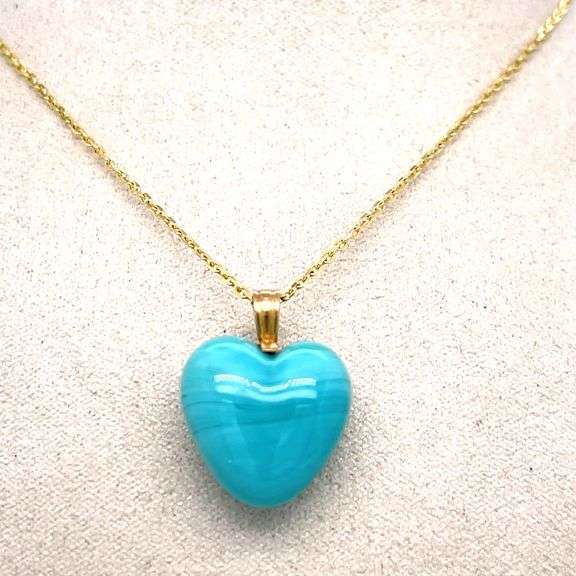 TURQUOISE HEART CHARM NECKLACE CRAFTED IN 14K GOLD