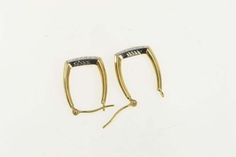 14K Yellow Gold Two Tone Squared Textured Fashion Hoop Earrings