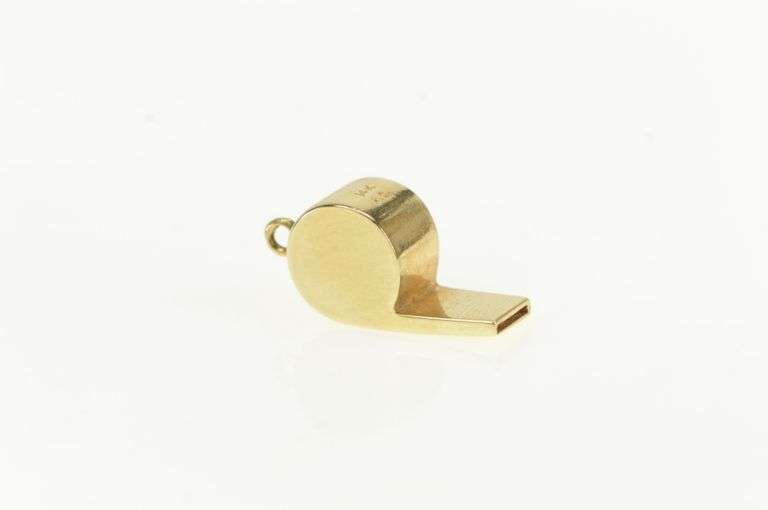 14K Yellow Gold 3D Whistle Sports Team Coach Articulated Charm/Pendant
