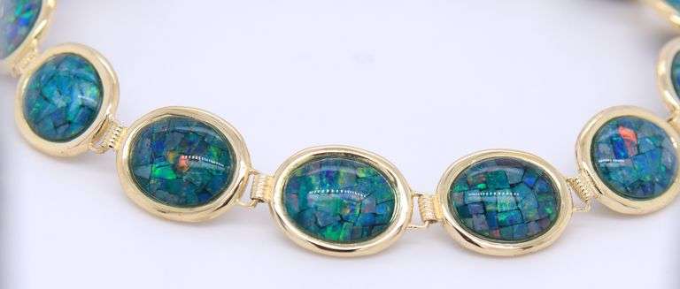 Gorgeous Yellow Gold Opal Mosiac Triplet Bracelet