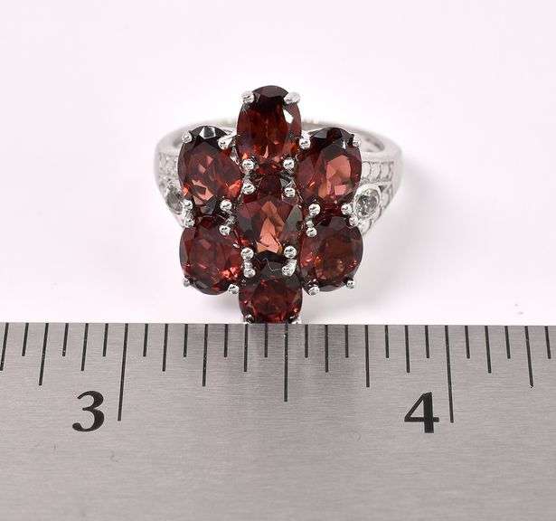 Red Garnet And CZ Ring In Sterling Silver