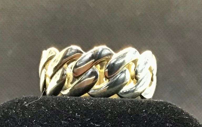 UNIQUE UNISEX 14K YELLOW GOLD CUBAN LINK CHAIN RING