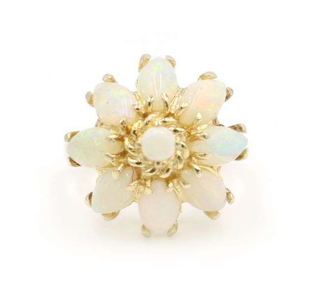 Stunning Opal Cluster Ring in 14K