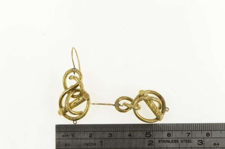 14K Yellow Gold Victorian Vine Knot Dangle Statement Earrings