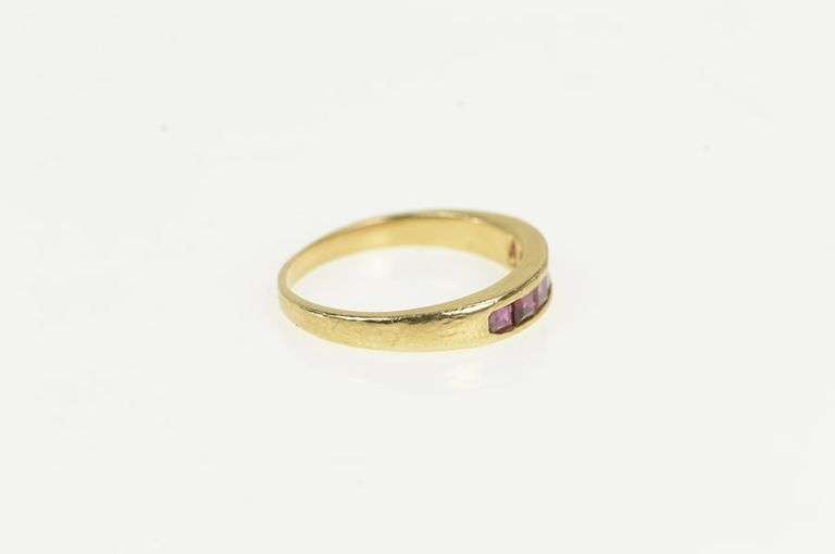 14K Yellow Gold Princess Natural Ruby Ornate Wedding Band Ring