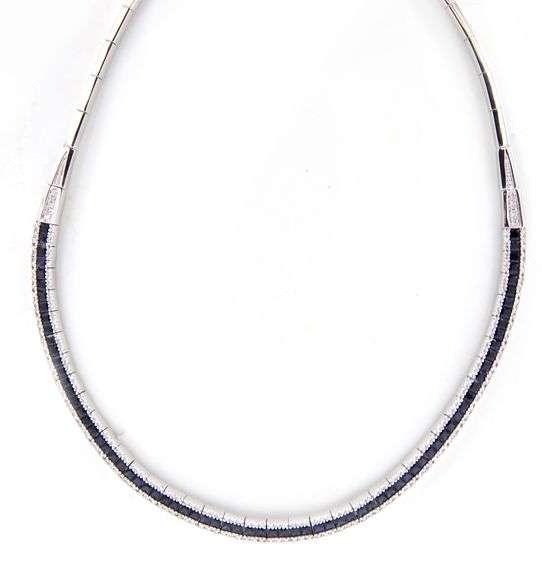 11.0ctw Princess Sapphire and 2.00ctw Diamond Triple Row Collar Necklace in 14K