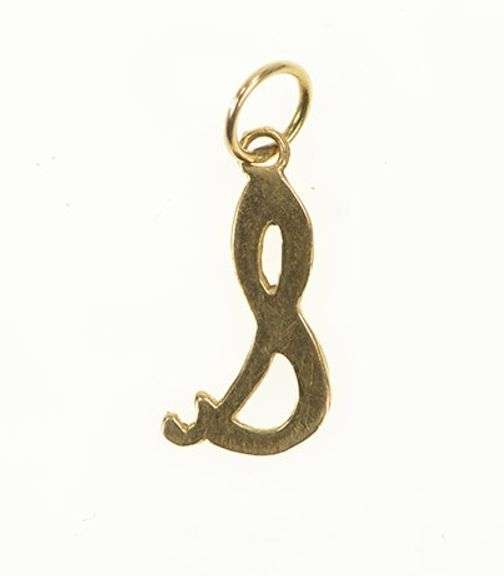 14K Yellow Gold S Letter Initial Cursive Script Monogram Charm/Pendant