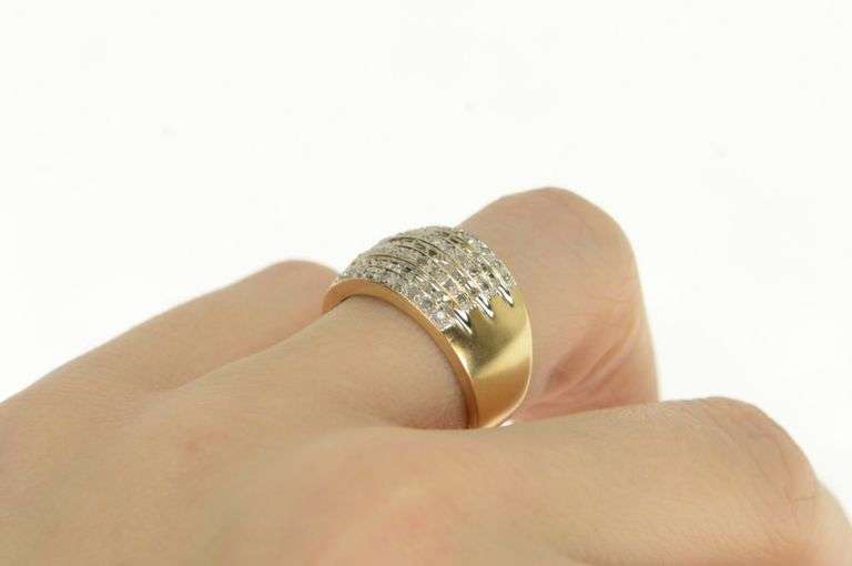 10K Yellow Gold Diamond Tiered Statement Graduated Band Ring