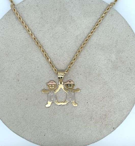14K GOLD 3 TONE "BOYS" CHARM NECKLACE