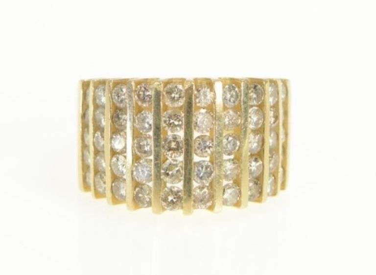 14K Yellow Gold 2.00 Ctw Diamond Striped Statement Band Ring
