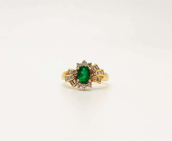 18kt Solid Yellow Gold, Emerald, & Diamond Ring