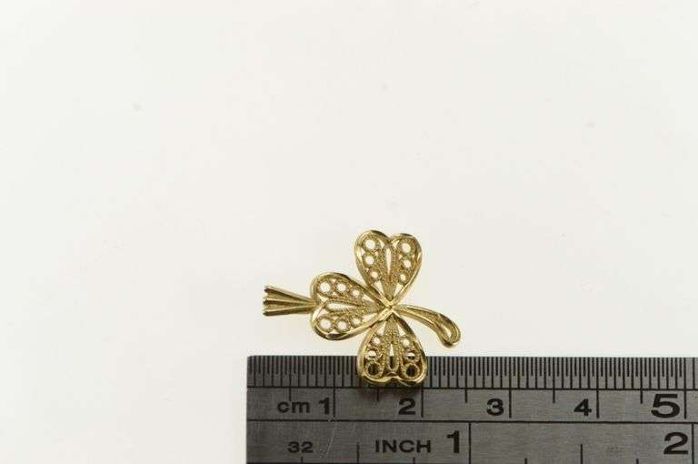 14K Yellow Gold Filigree Clover Shamrock Good Luck Lucky Charm/Pendant