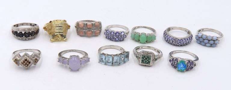 Lot of 12 Vintage 925 Sterling Silver Gemstone Rings