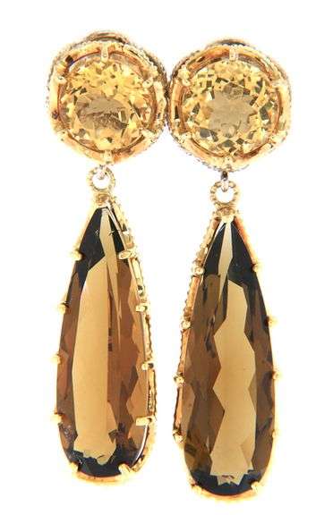 Tacori Round Citrine and Pear Cognac Quartz Cinnamon Scotch Dangle Earrings in 18K