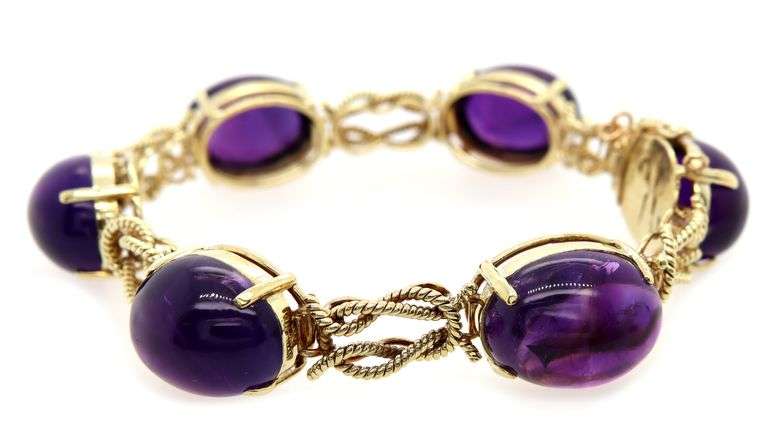 Vintage Amethyst Cabochon Knot Link Bracelet in 18K