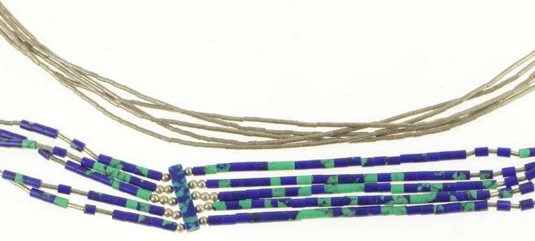 Sterling Silver Azurite Beaded Liquid Silver Southwestern Necklace