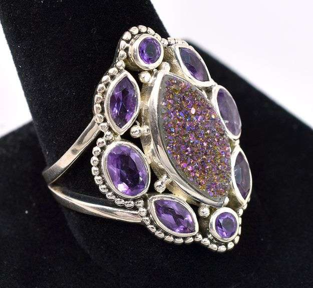 Purple Amethyst Gem Ring In Sterling Silver