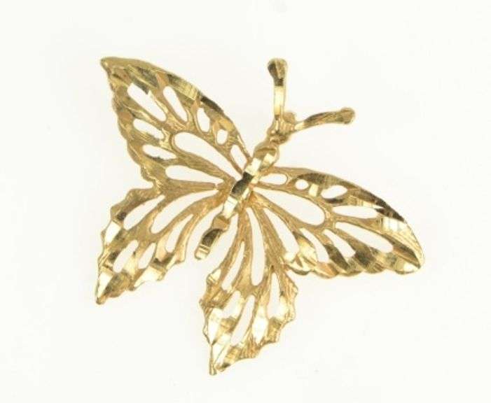 14K Yellow Gold Diamond Cut Butterfly Change Vintage Charm/Pendant