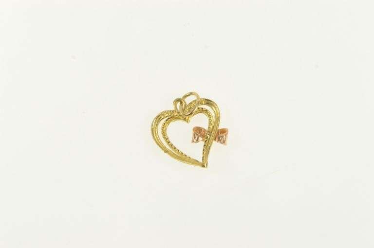 14K Yellow Gold Heart Bow Promise Valentine Black Hills Charm/Pendant