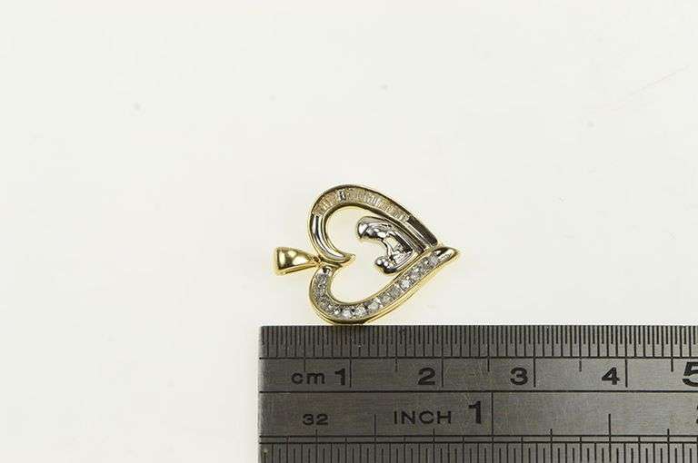 10K Yellow Gold Diamond Heart Mother & Child Mothers Day Charm/Pendant