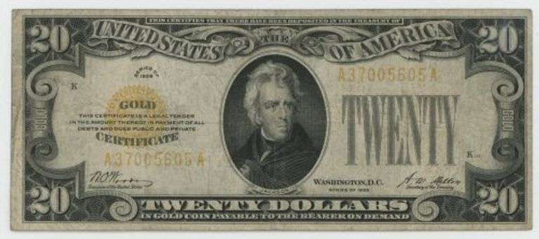 Scarce 1928 Series Small Size $20 Gold Certificate. Nice