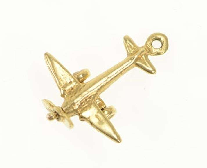 14K Yellow Gold 3D Articulated Propeller Plane Jet Charm/Pendant