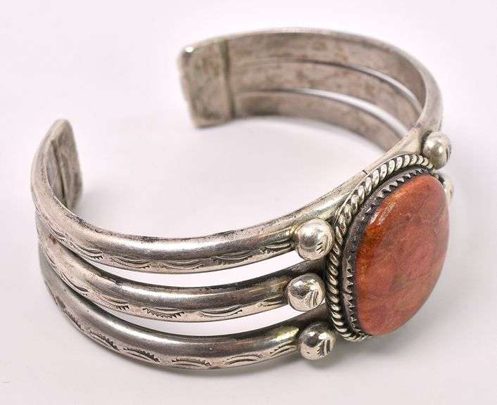 Coral Cuff Bracelet In Sterling Silver