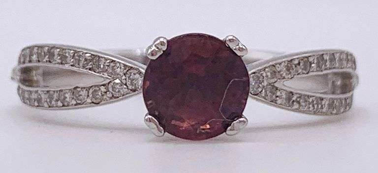 Rare Pink Tourmaline & Diamond Ring in 14kt Solid White Gold