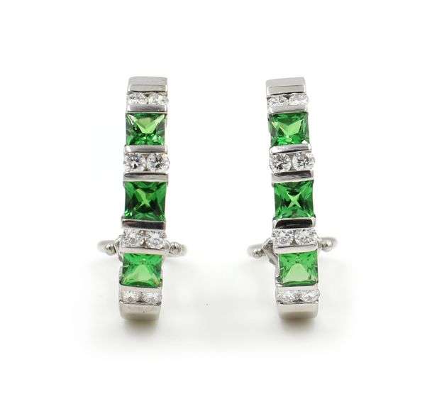 Fantastic White Gold Tsavorite Garnet and Diamond Hook earrings