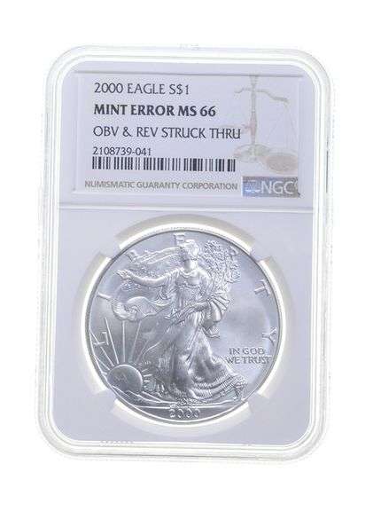 MS66 MINT ERROR 2000 American Silver Eagle - OBV & REV Struck Thru NGC