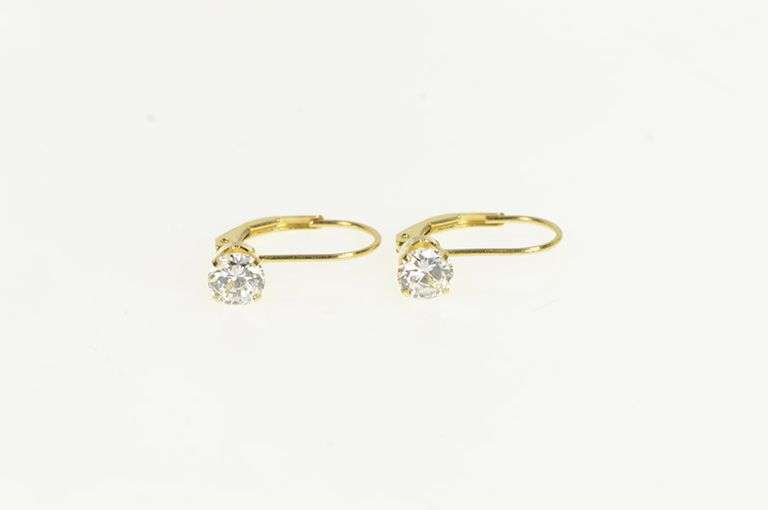 14K Yellow Gold Round Cubic Zirconia Solitaire Lever Back Earrings