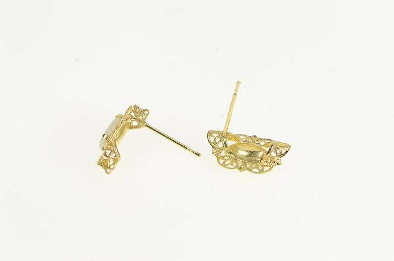 14K Yellow Gold Marquise Opal Ornate Filigree Stud Earrings